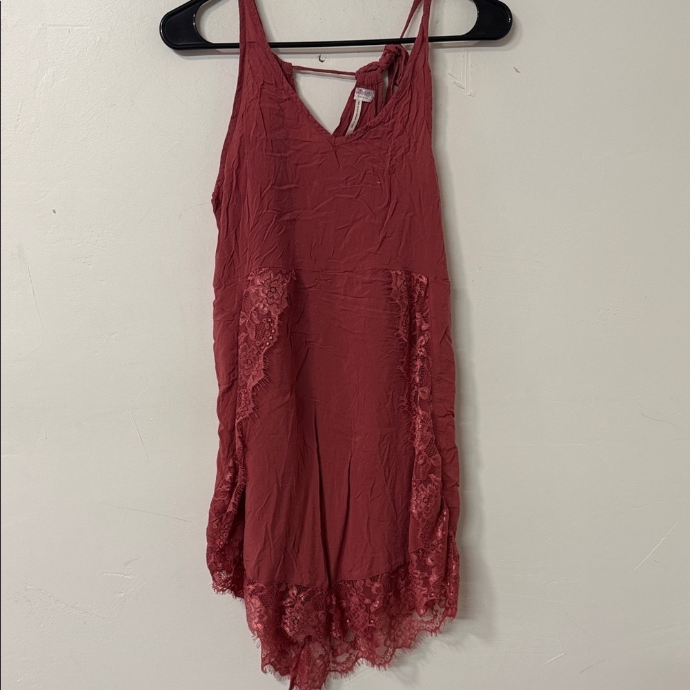 Free People Burgundy Lace Slip Dress
